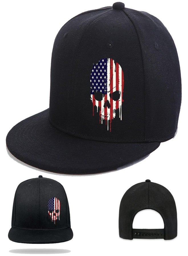 viofre Mens Hat Flat Bill Hats for Men Snapback Hats for Men American Flag Skull Hat Adjustable Black Baseball Caps Flat Brim Fitted Hip Hop Cool Trucker Cap for Mens Skateboard Accessories - Image 1